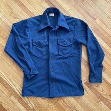 Vintage Sears Kings Road Shirt Men Medium Perma Prest Blue 1970s