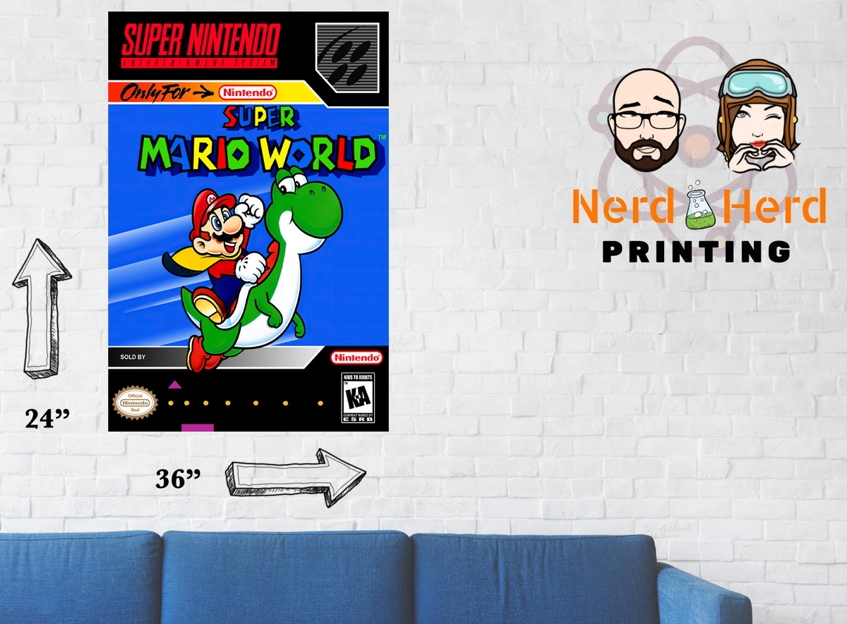 Super Mario World Nintendo Box Art Poster SNES Multiple Sizes