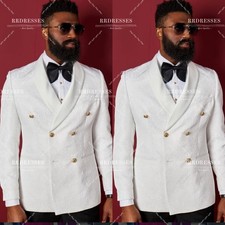 Jacquard Men's White Suit Shawl Lapel Wedding Groomman Hosting Paisley 2Pcs