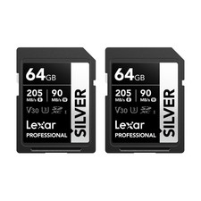 Lexar Professional SILVER SD Card 64GB 2-Pack, Up to 205MB/s x 2, Silver 