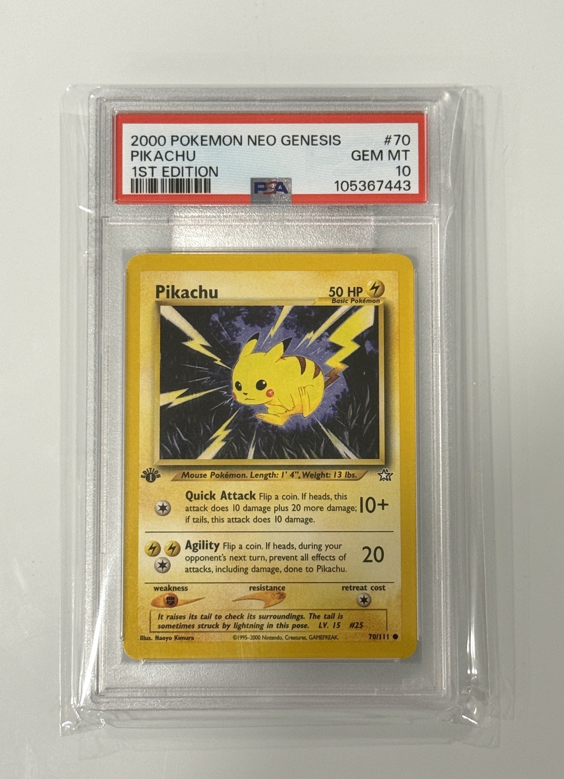 PSA 10 1st Edition Pikachu 2000 Pokémon Neo Genesis #70