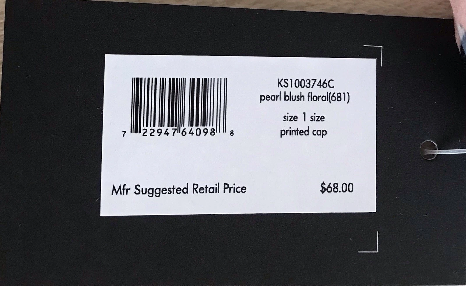NUOVO CON ETICHETTE ~ BERRETTO DA BASEBALL KATE SPADE NEW YORK BLUSH PERLA FLOREALE CINTURINO ADJ 100% POLIESTERE