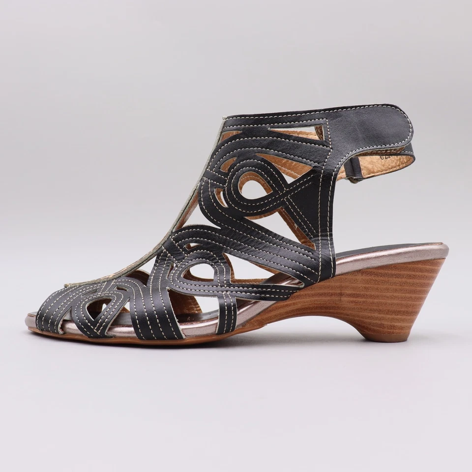 Spring Step L'Artiste Flourish Size 10 Black Leather Cutout Wedge Sandals *READ - Image 4 of 4