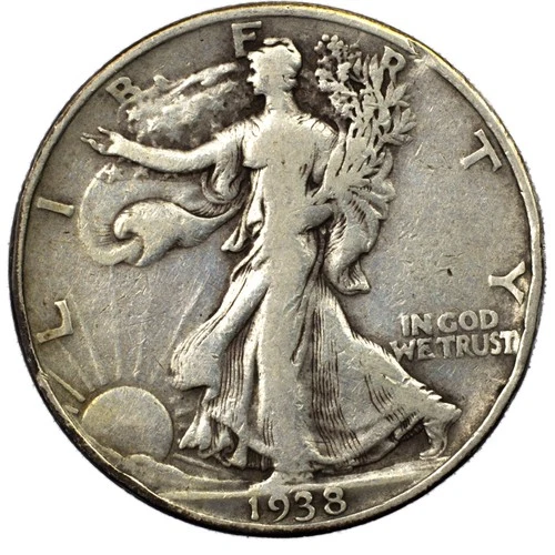 1938-D Walking Liberty Silver Half Dollar 50c Fine FN F+