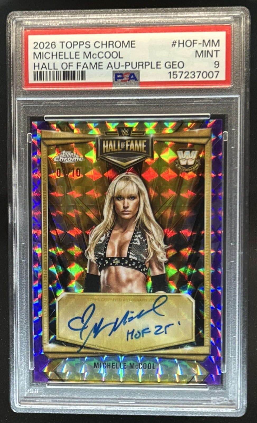 2026 Topps Chrome Michelle McCool Hall of Fame Auto Purple Geometric #/10 PSA 9