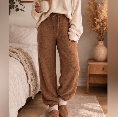 Skims Teddy Sherpa Fleece Joggers Size S/M Brown