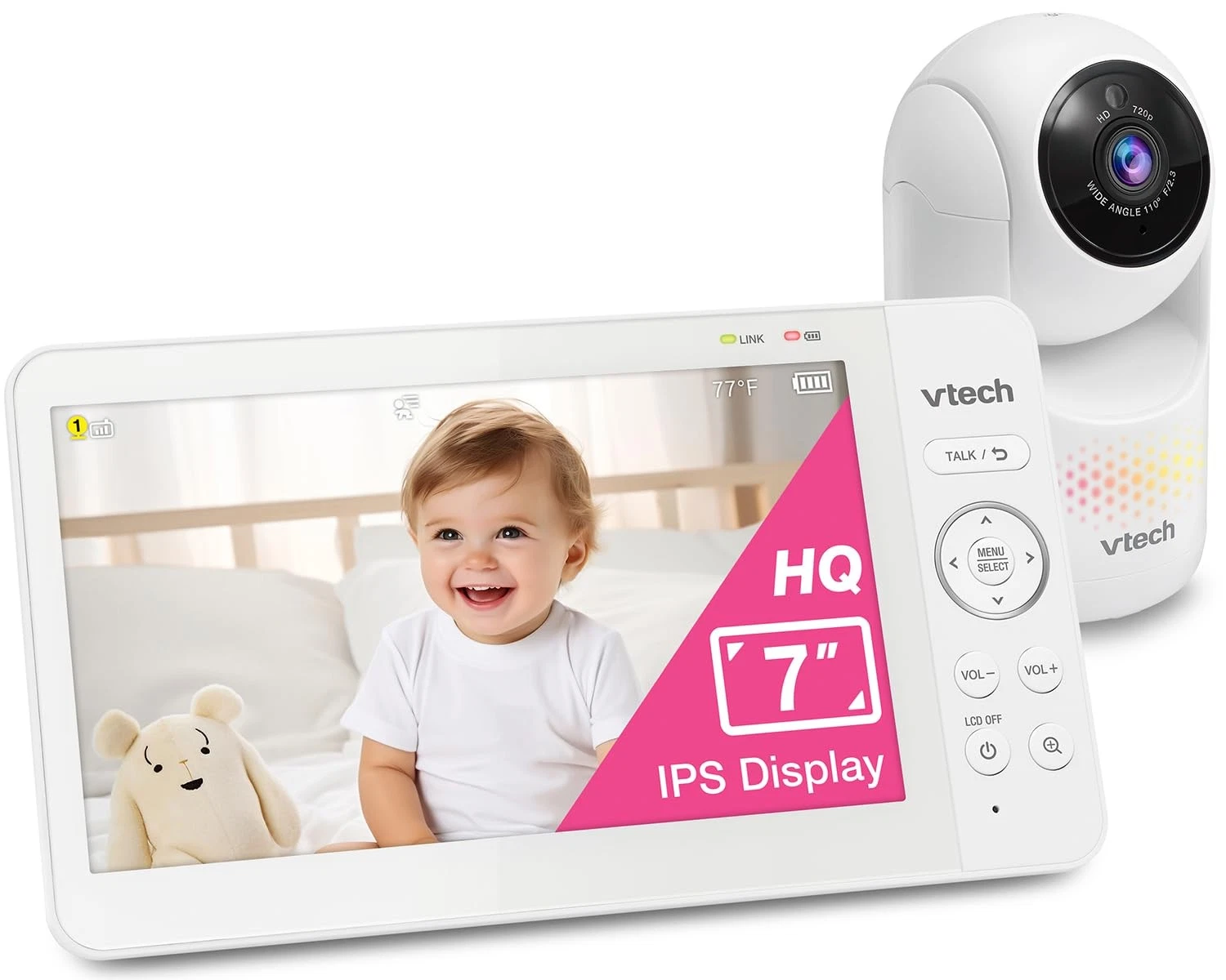 VTech Baby Monitor No WiFi 7 IPS Screen Remote Pan Tilt Zoom  5000mAh 12Hr
