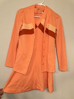 1970s Youth teen Orange Dress And Jacket Size Small Montgomery Ward