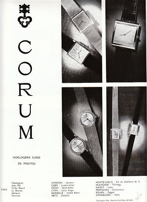Publicité ancienne montres Corum 1965 issue de magazine