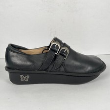Alegria Alli Clogs Womens Size 37 US 7 Black Leather Loafers Buckle Casual Shoes