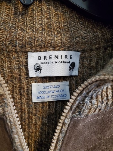 Brenire Made in Scotland Sweater Men's Full Zip: Shetland 100% New Wool Size XL - Picture 3 of 5
