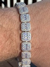 Men&rsquo;s Real Solid 925 Silver Baguette Tennis Bracelet Iced CZ Flooded Out