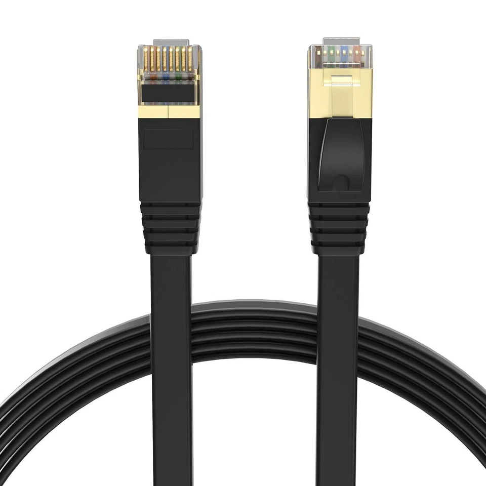 RJ45 Cat7 Ethernet Network LAN Cable Gold Plated Ultra-thin Flat Patch 0.5m-30m - Image 2 of 4