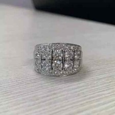 3Ct Round Cut Real Moissanite Cluster Men's Wedding Ring 14K White Gold Plated