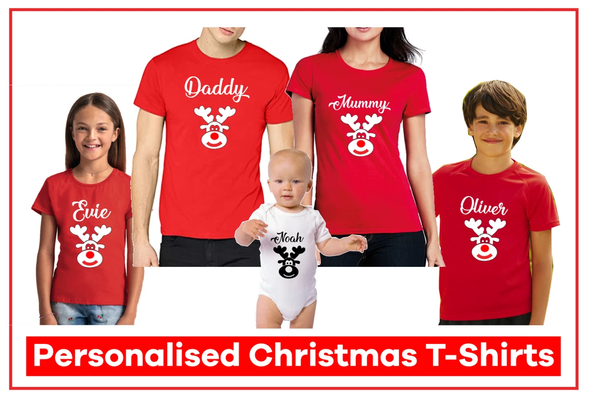 PERSONALISED Christmas Xmas T Shirt Family Matching Set Kids Mens Women Children