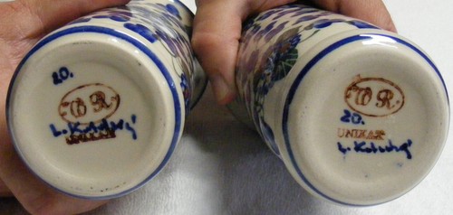UNIKAT WR BOLESLAWIEC HAND MADE TUMBLERS 5 3/4" POLISH POTTERY SIGNED - Picture 4 of 4