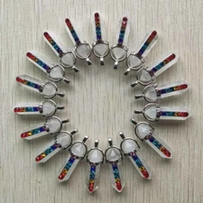 100pc Natural White Crystal Stone Hexagonal Pointed 7 Color Reiki Chakra Pendant