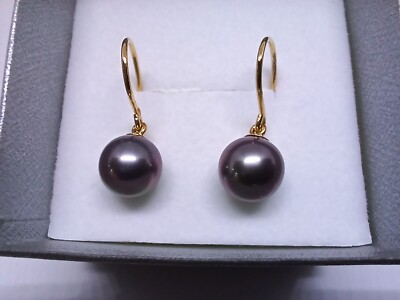 Boucles D'oreilles Pendantes Avec Perles De Tahiti Couleur Aubergine - Plaqué Or Sur Argent 950 - Occasion Comme Neuve