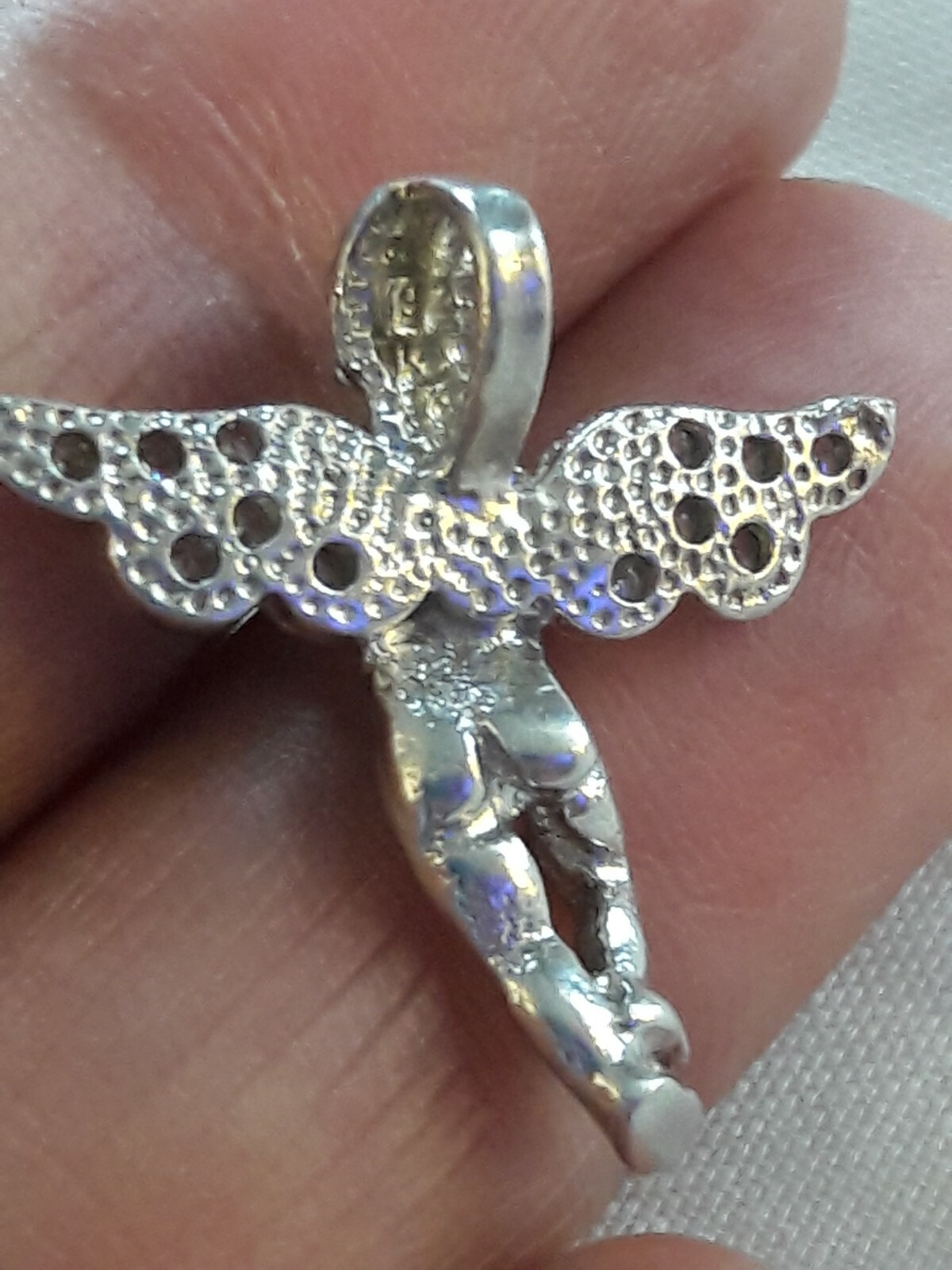 SOLID 925 Sterling Silver Angel Pendant Charm wit… - image 4