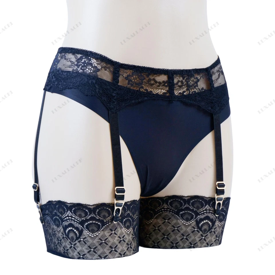 Luxallacki Floral Lace Garter Belt 4 Straps Suspender with Metal Clips Lingerie - Image 2 of 4