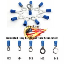 14-16 AWG Insulated Crimp Ring Terminal Wire Connector PVC M4/M5/M6/M8 Blue