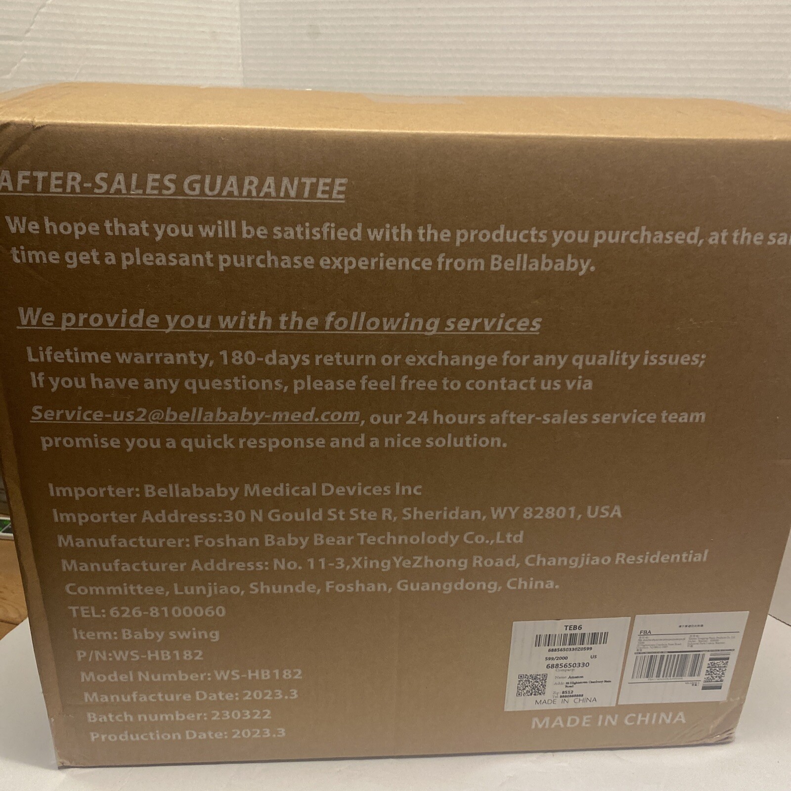 Bellababy Baby Swing For Infants WSHB182 New In Box Falak Tayyeb