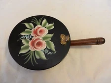 Vintage Decorative Silent Butler Floral Painted Folk Art Hinged Lid 