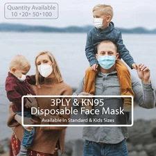3-PLY & KN95 Adults Kids Disposable Face Mask Protective Non Medical Mouth Cover