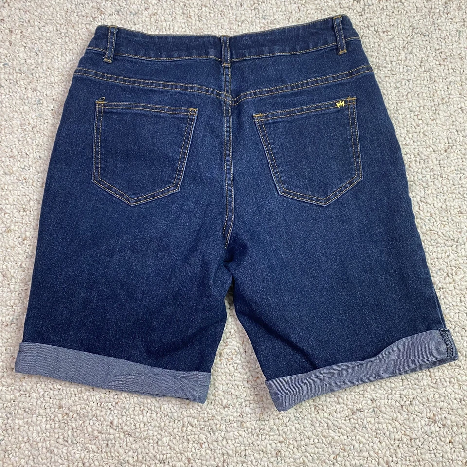 Pantalones Cortos Nicki Minaj Junior Talla 7/8 Lavado Oscuro Denim Puños Bermudas Tiro Medio Elastizados Foto 3 de 4