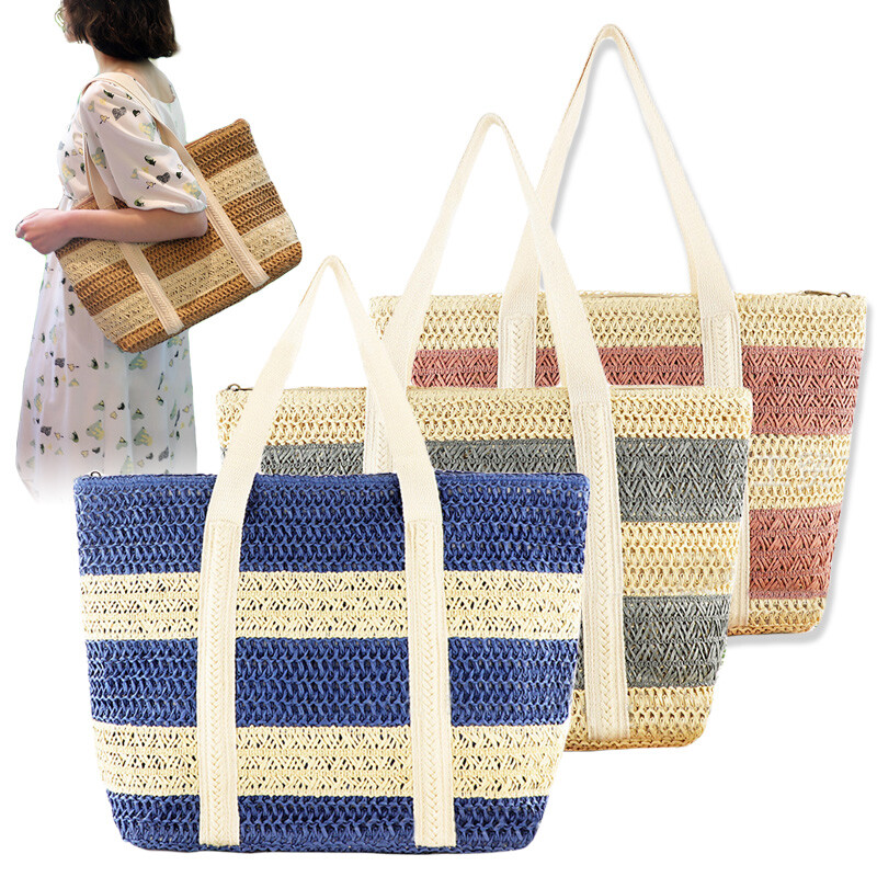 Alibaba Flexible Plastic Beach Tote Boho Women Weave Woven