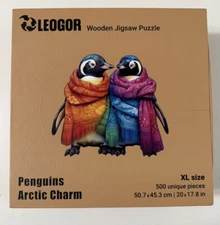LEOGOR Extra Large XL 500 unique pieces Wooden Puzzle “ Penguins Arctic Charm “