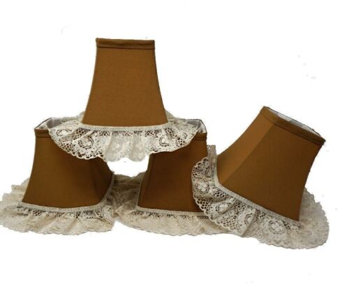 Set Of 4 Brown lace Victorian style clip on Chandelier square Lamp Shades 6" - Foto 1 di 6