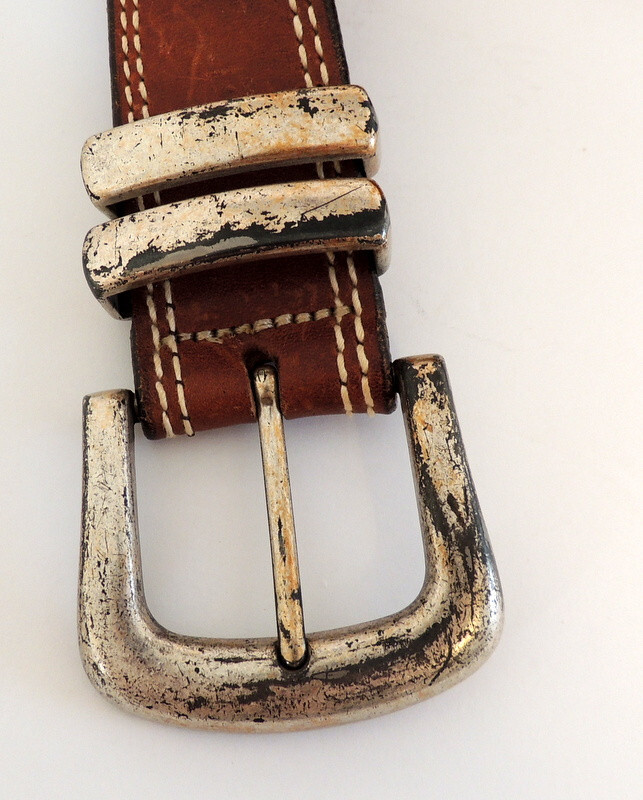 VINTAGE WESTERN brown leather belt with white stitch detailing - silver buckle Western & Co Classic Buckstitch Leather Belt | The Hat Store  main image 4