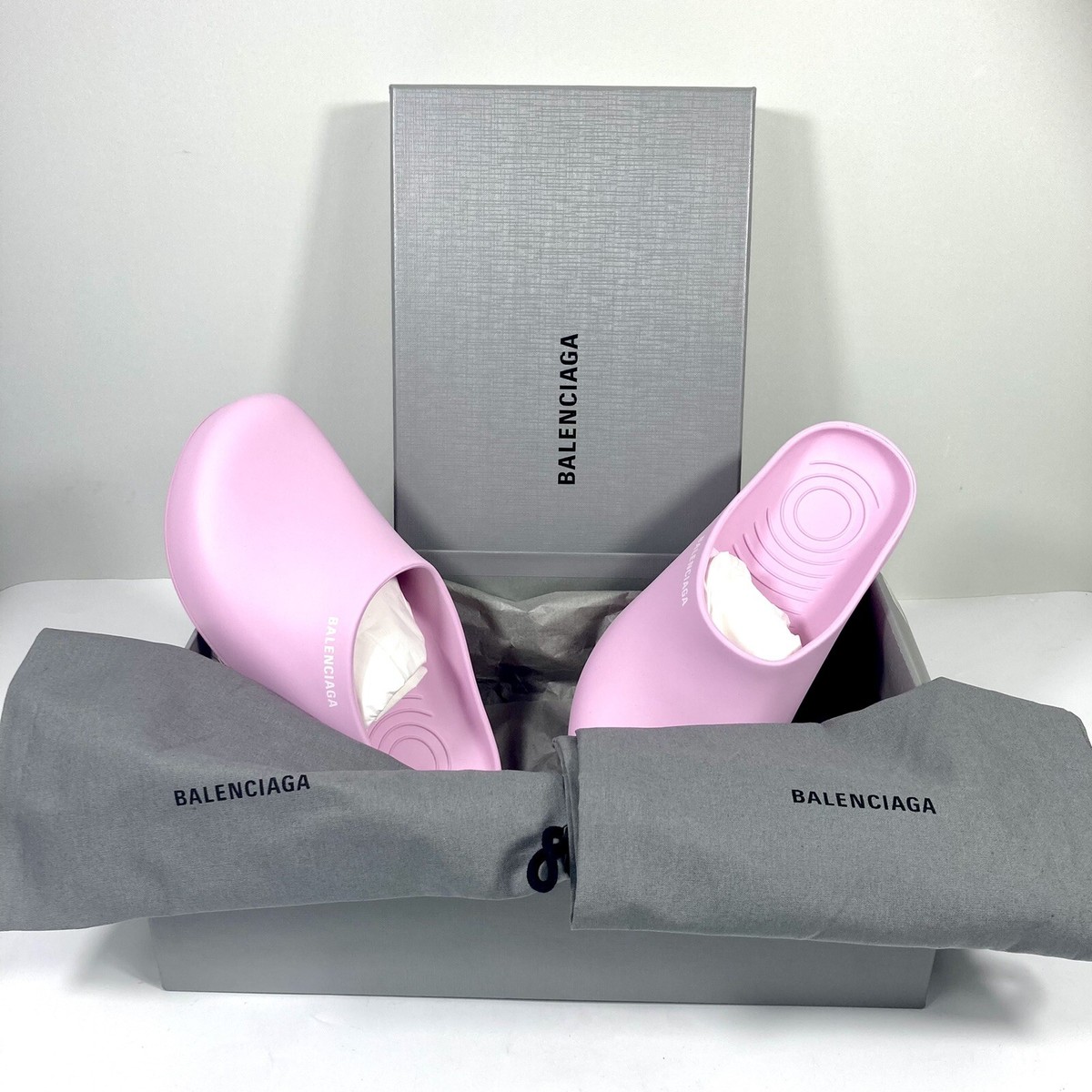 Balenciaga Pool Logo Closed Slides Clogs Pink Women Size 8