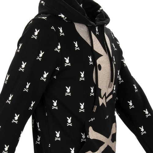 PHILIPP PLEIN x PLAYBOY Crystals Logo Bunny Hoodie Sweater Black White 08368 - Picture 5 of 9