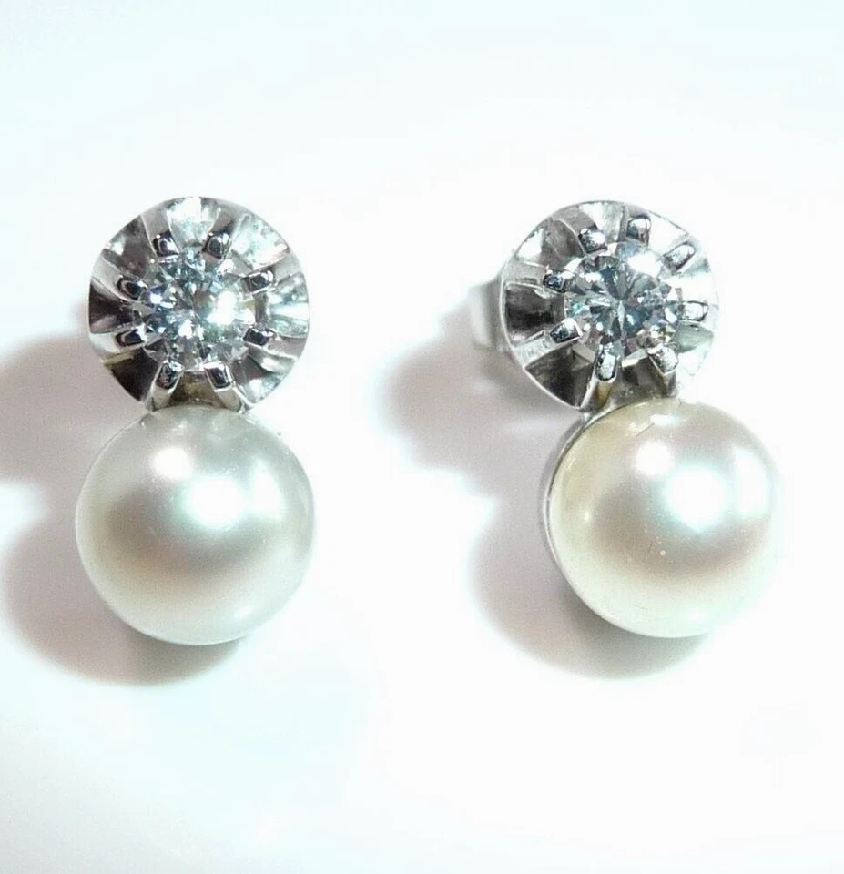 Ohrringe Ohrstecker 585 Gold Weißgold 0.22 ct. Diamanten Akoya-Perlen 3,8g