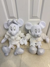 Disney Store Mickey Minnie Mouse White/Silver Plush Set of 2 Vintage 2005