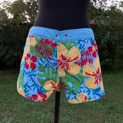 Tommy Jeans Reversible Swim Shorts M Hawaiian Floral Board Trunks Blue Mens