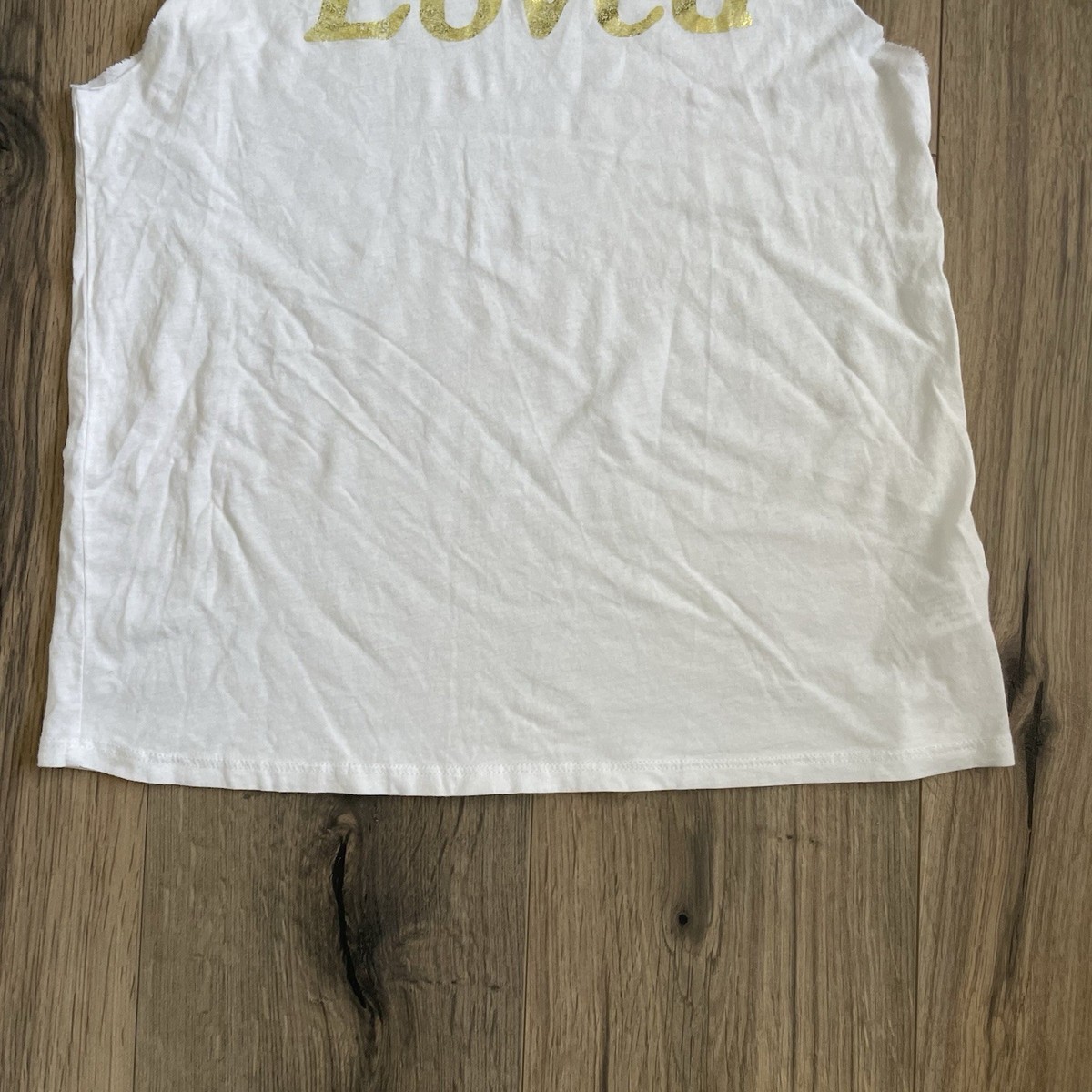 Daydreamer LOVED Sleeveless Muscle  T-Shirt Cream Gold Size Small Super Soft View 2