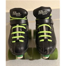 Rare Rock Skates GT-50 Men's Blk Quad Roller Skates w Green Wheels size 11 men  s