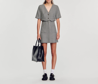 Sandro Kleid Schwarz Tweed Gr. 38 Damen Hahnentritt SFPRO03243