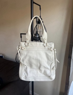 Sigrid Olsen Large Ivory Pebbled Zip Top Satchel, Inner Pockets, Charm
