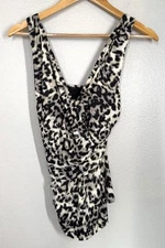 Lands End Leopard Animal Print Tankini Top Swimsuit Women's Size 8 Padded Bra