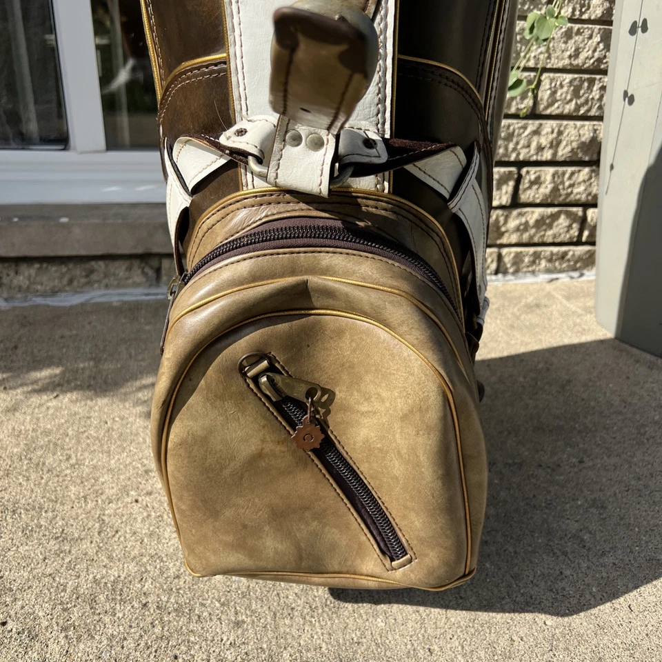 Bolsa de golf Ben Hogan Staff vintage de cuero blanco y marrón - Hecha en EE. UU. Foto 4 de 4