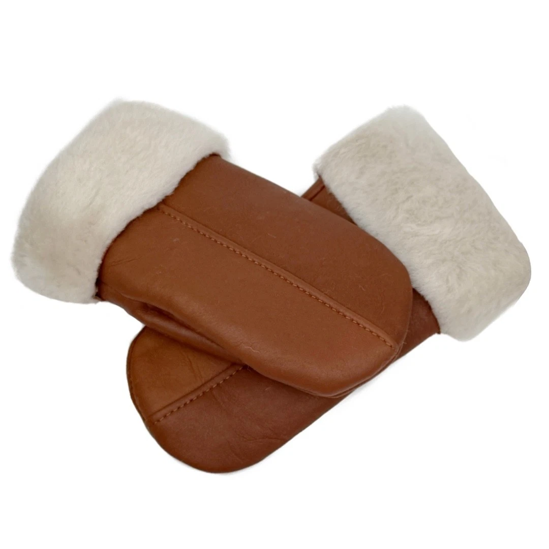 Sheepskin Shearling Mittens – Warm Winter Leather Gloves Men’s/Women’s – Brown