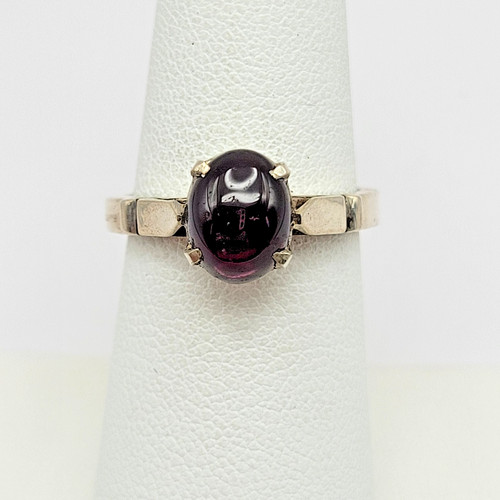 Sterling Silver Garnet Cabochon Solitaire Ring