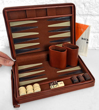Backgammon Set Complete with All Pieces & Faux Leather Case. Magnetic Counters