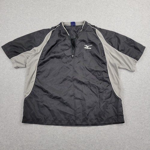 Mizuno, Mizuno 1/4 Zip Shirt Mens Large VTG Black Performance Embroidery Short Sleeve