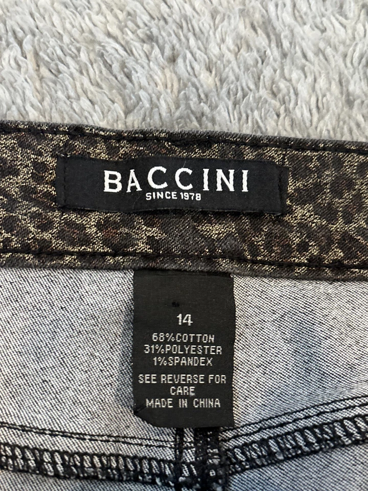 Pantalones Baccini para mujer 14 dorados negros leopardo ajustados botones cremallera tiro alto Foto 2 de 4