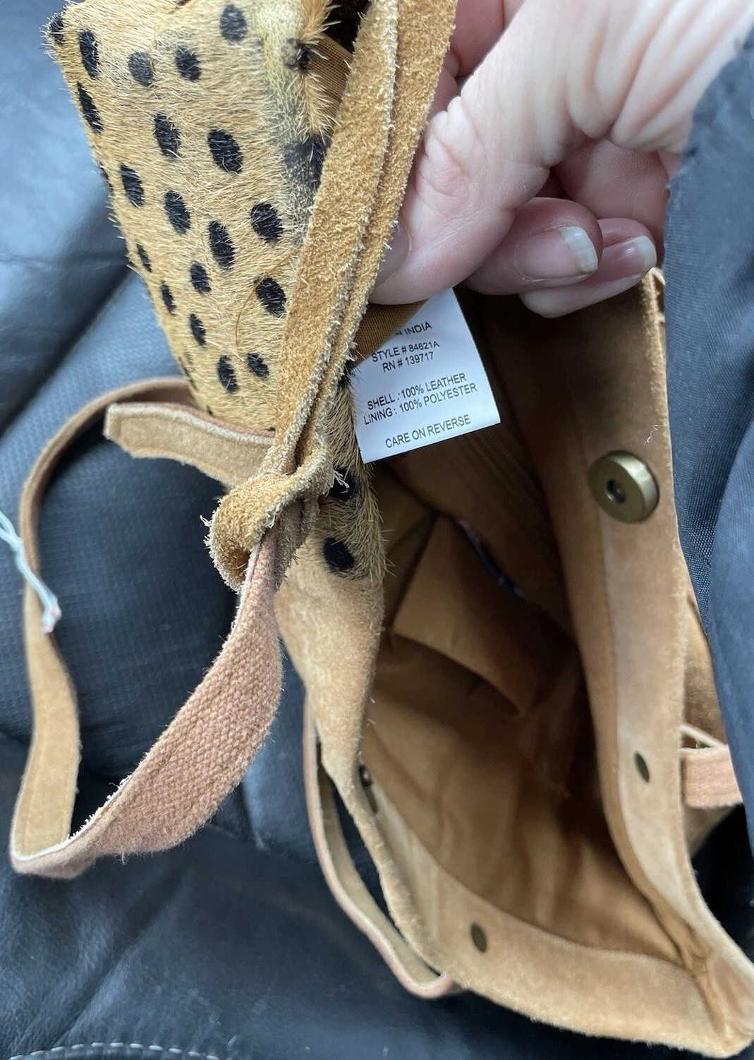 Suede Patchwork Purse Leopard Print Leather Fur T… - image 8